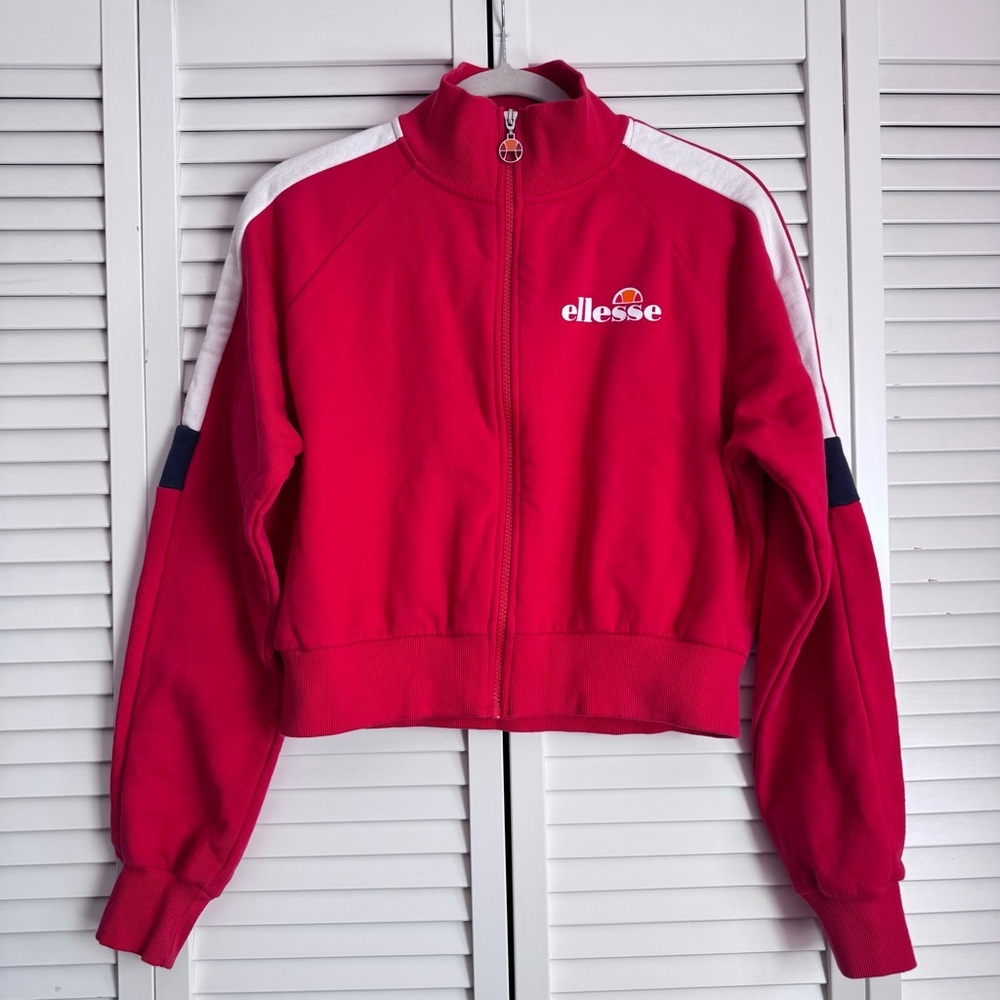 Ellesse Alagna Track Jacket Zip Up Crop Sweatshirt Red 90's Inspired Medium - Picture 2 of 10
